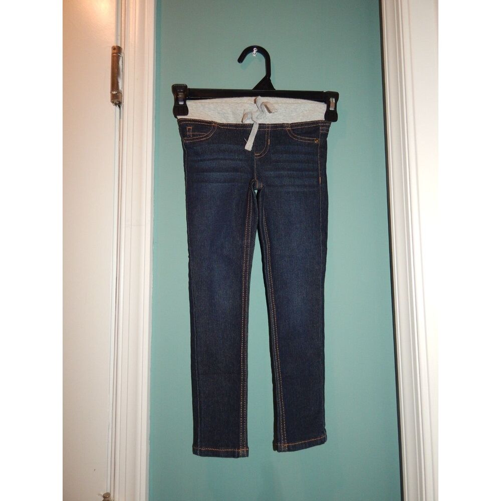 Wonder Nation Girls Small 6/6X Blue Stretchy Pull On Jeggings Gray Ribbed Waist